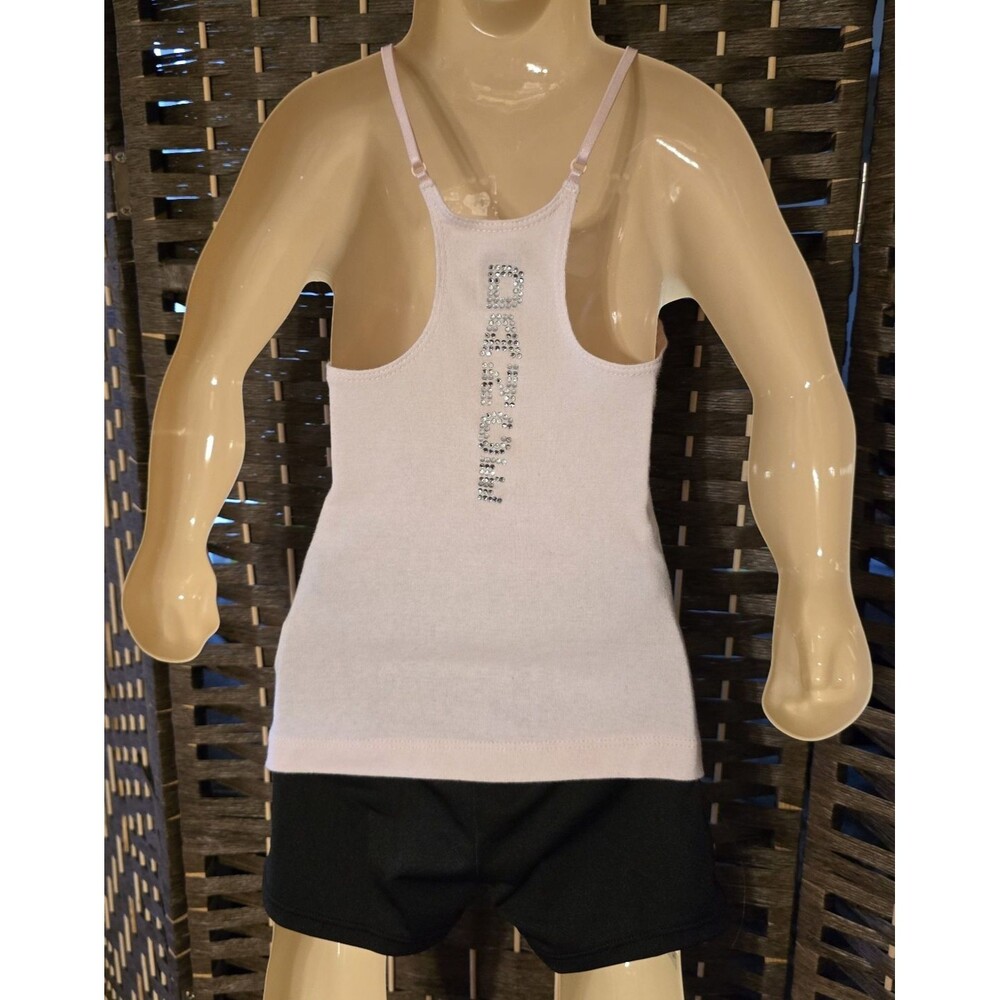 Dance Halter Tank Top Youth Small Light Baby Pink Cami Strap Rhinestones on Back